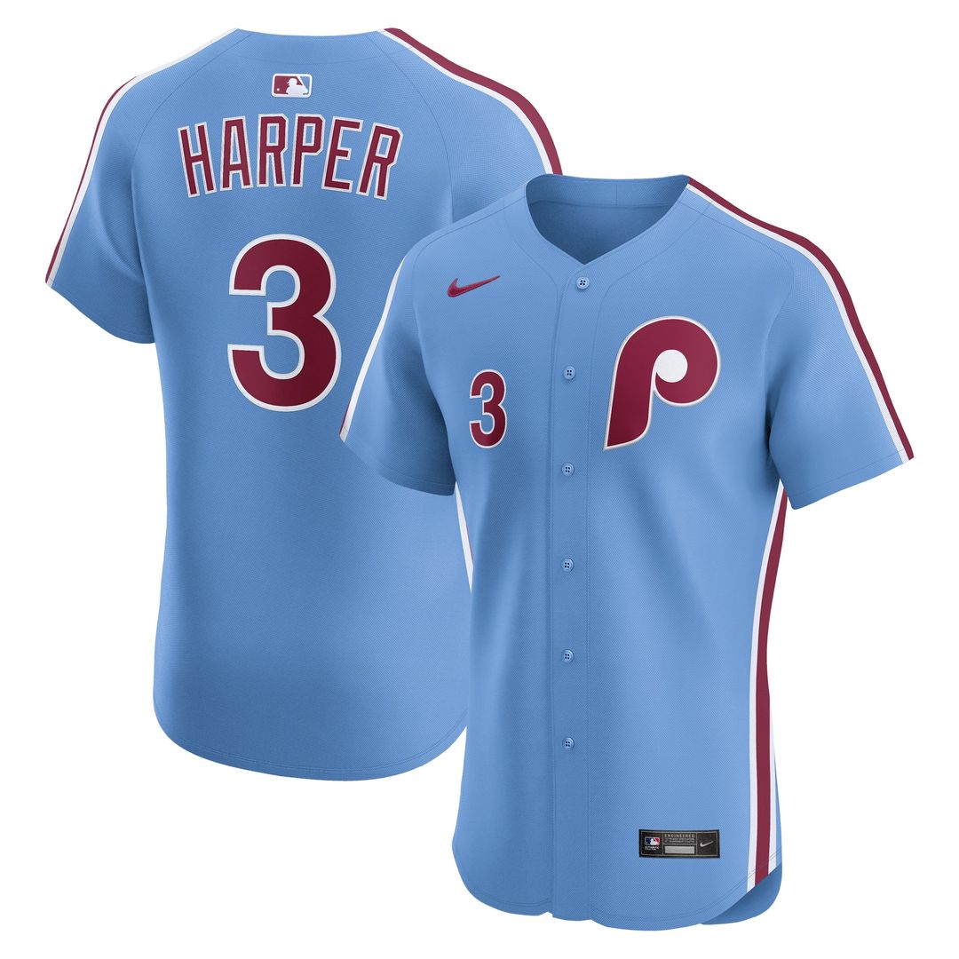 Bryce Harper Philadelphia Phillies Nike Alternate Elite Jersey - Light Blue Official MLB Team Apparel Baseball Fan Gear