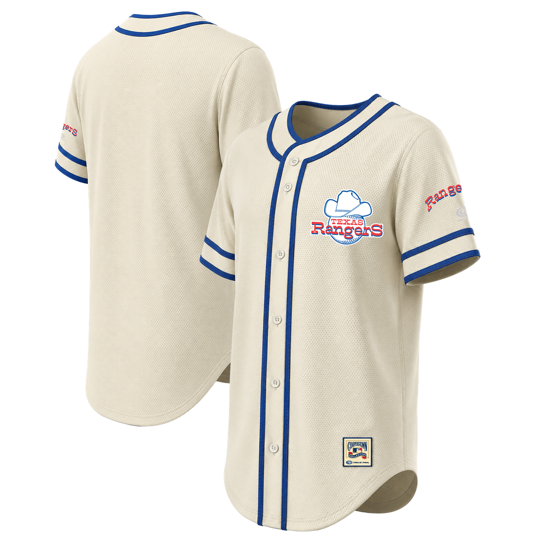 Texas Rangers Stitches Throwback Fashion Jersey - Natural Official MLB Team Apparel Baseball Fan Gear