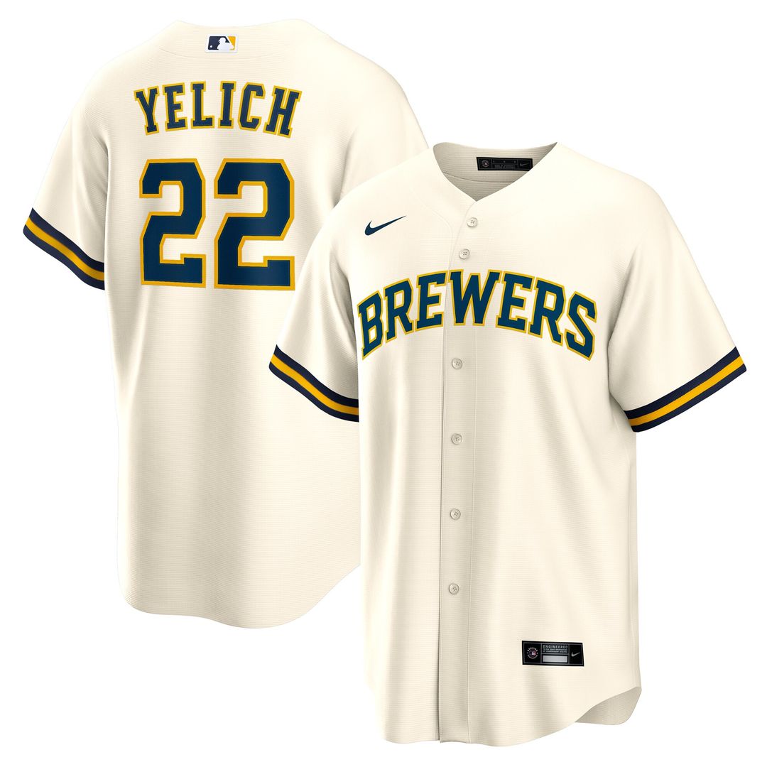 Christian Yelich Milwaukee Brewers Nike Home Replica Jersey - White Official MLB Team Apparel Baseball Fan Gear