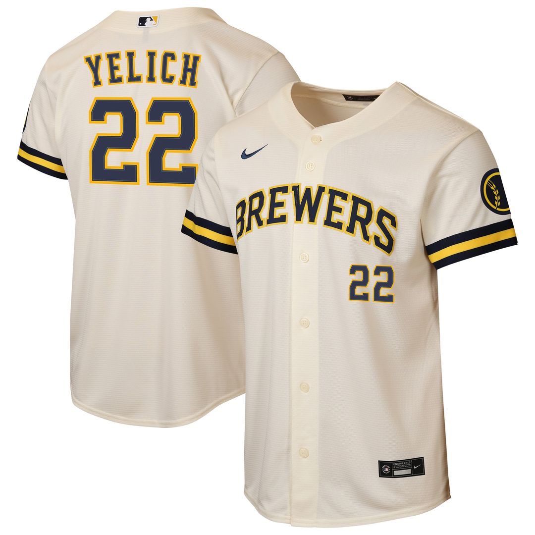 Christian Yelich Milwaukee Brewers Nike Youth Home Stadium Jersey - Cream Official MLB Team Apparel Baseball Fan Gear