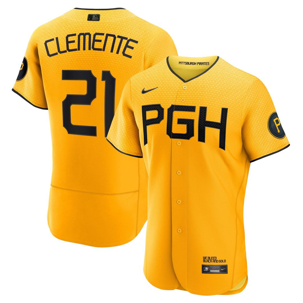 Roberto Clemente Pittsburgh Pirates Nike City Connect Authentic Player Jersey - Gold Official MLB Team Apparel Baseball Fan Gear