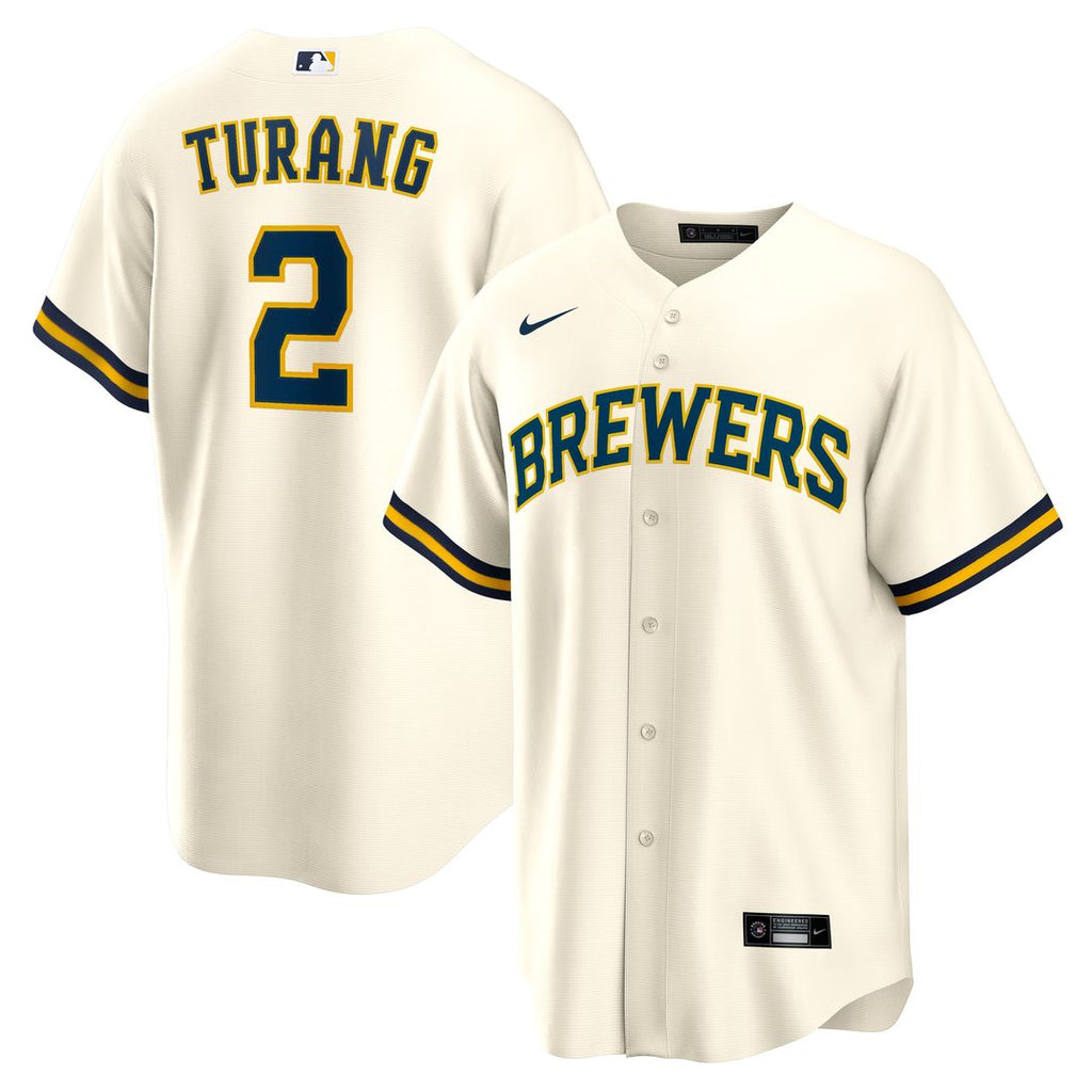 Brice Turang Milwaukee Brewers Nike Home Replica Jersey - Cream Official MLB Team Apparel Baseball Fan Gear