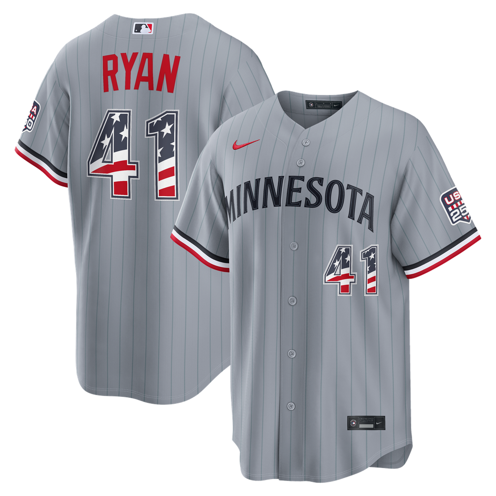 Joe Ryan Minnesota Twins Nike USA 250 Fourth of July Road Stadium Jersey - Gray Official MLB Team Apparel Baseball Fan Gear