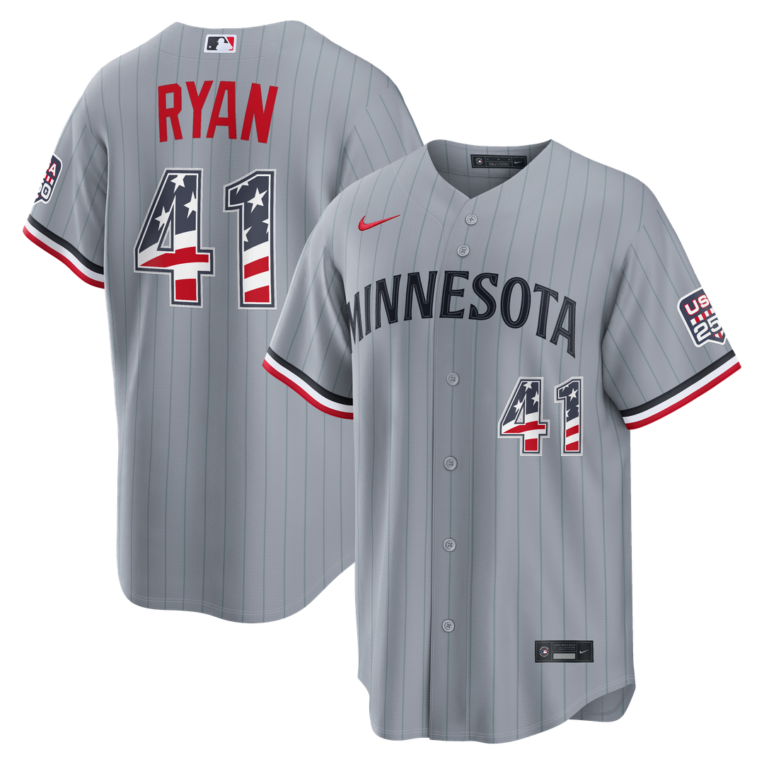 Joe Ryan Minnesota Twins Nike USA 250 Fourth of July Road Stadium Jersey - Gray Official MLB Team Apparel Baseball Fan Gear