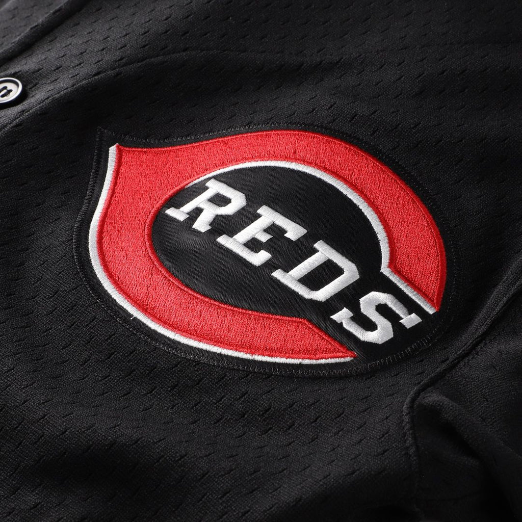 Ken Griffey Jr. Cincinnati Reds Mitchell & Ness Cooperstown Collection Mesh Batting Practice Button-Up Jersey - Black Official MLB Team Apparel Baseba