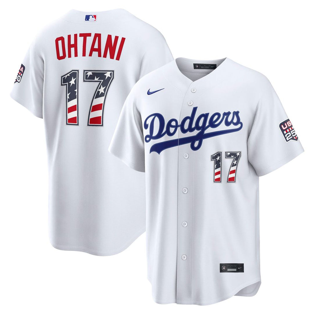 Shohei Ohtani Los Angeles Dodgers Nike USA 250 Fourth of July Home Stadium Jersey - White Official MLB Team Apparel Baseball Fan Gear