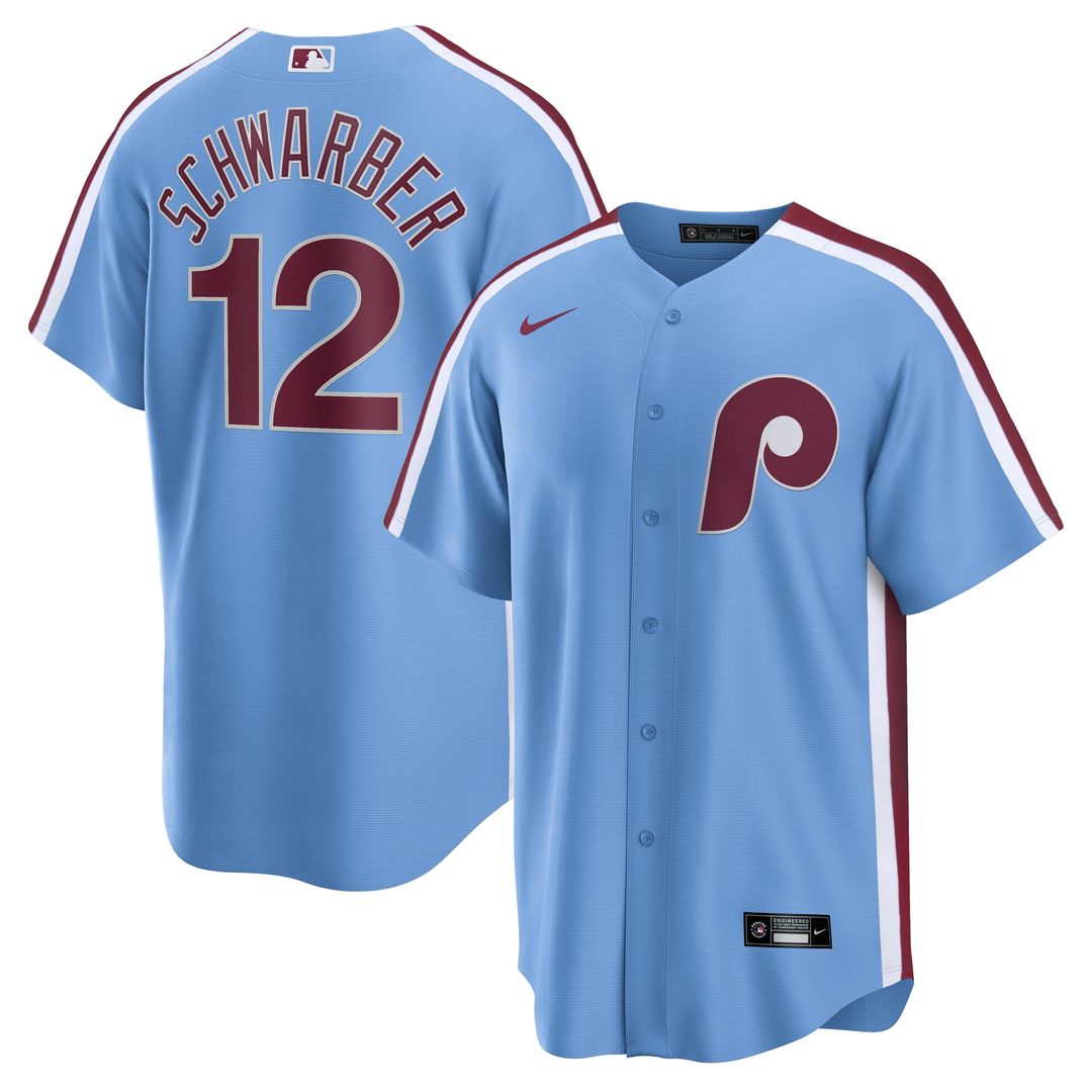 Kyle Schwarber Philadelphia Phillies Nike Alternate, 1st Replica Jersey - Light Blue Official MLB Team Apparel Baseball Fan Gear