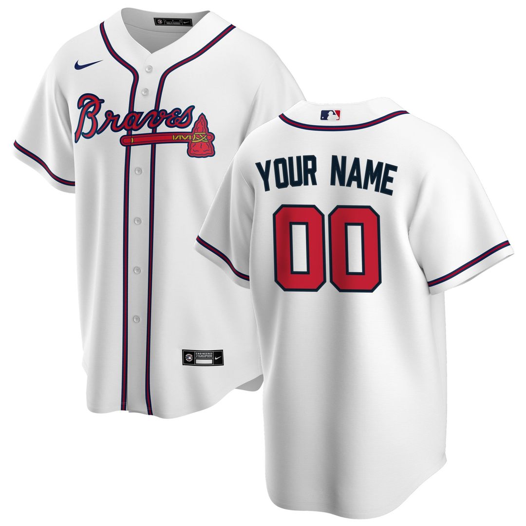 Atlanta Braves Nike Home Replica Custom Jersey - White Official MLB Team Apparel Baseball Fan Gear