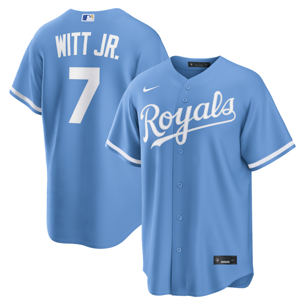 Bobby Witt Jr. Kansas City Royals Nike Alternate Replica Jersey - Light Blue Official MLB Team Apparel Baseball Fan Gear