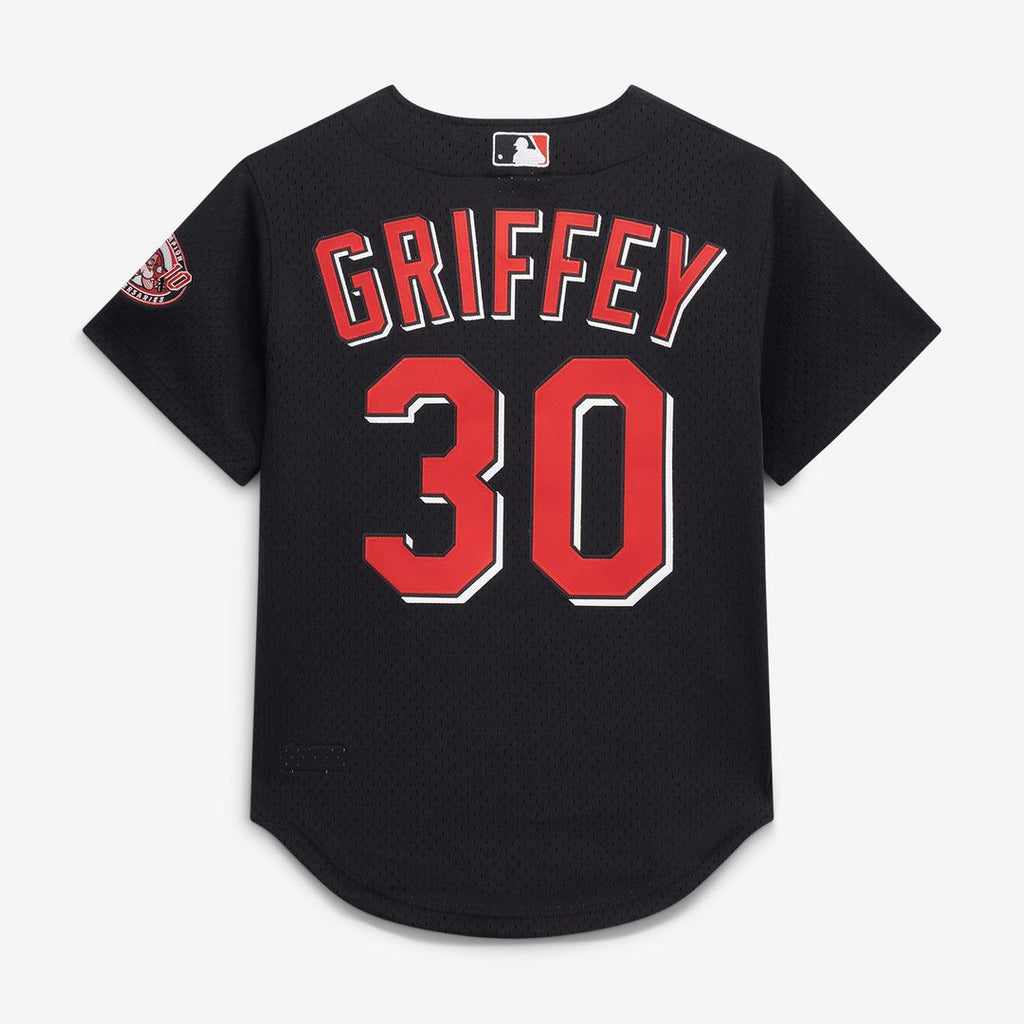 Ken Griffey Jr. Cincinnati Reds Mitchell & Ness Cooperstown Collection Mesh Batting Practice Button-Up Jersey - Black Official MLB Team Apparel Baseba