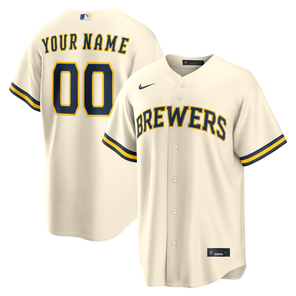 Milwaukee Brewers Nike Home Replica Custom Jersey - Cream Official MLB Team Apparel Baseball Fan Gear