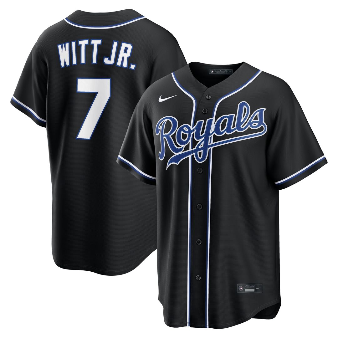Bobby Witt Jr. Kansas City Royals Nike Fashion Replica Black Out Jersey Official MLB Team Apparel Baseball Fan Gear