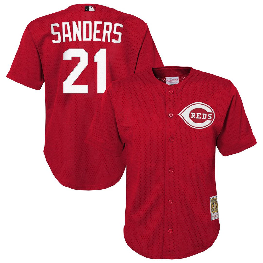 Deion Sanders Cincinnati Reds Mitchell & Ness Youth Cooperstown Mesh Batting Practice Jersey - Red Official MLB Team Apparel Baseball Fan Gear