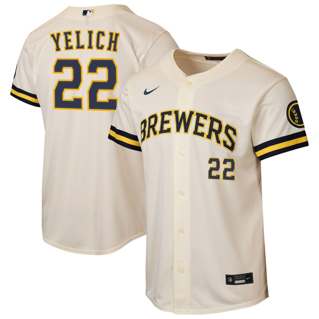 Christian Yelich Milwaukee Brewers Nike Youth Home Stadium Jersey - Cream Official MLB Team Apparel Baseball Fan Gear