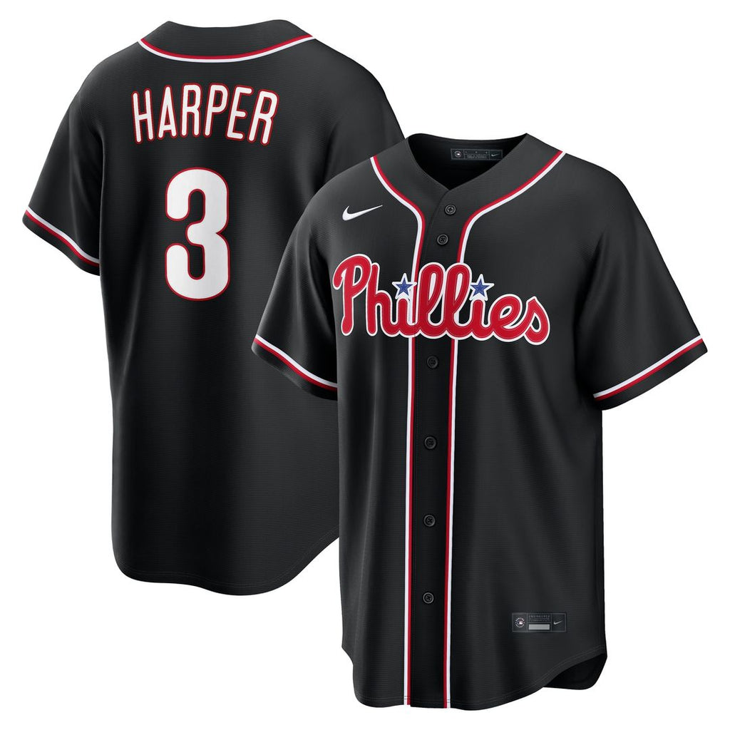 Bryce Harper Philadelphia Phillies Nike Fashion Replica Black Out Jersey Official MLB Team Apparel Baseball Fan Gear