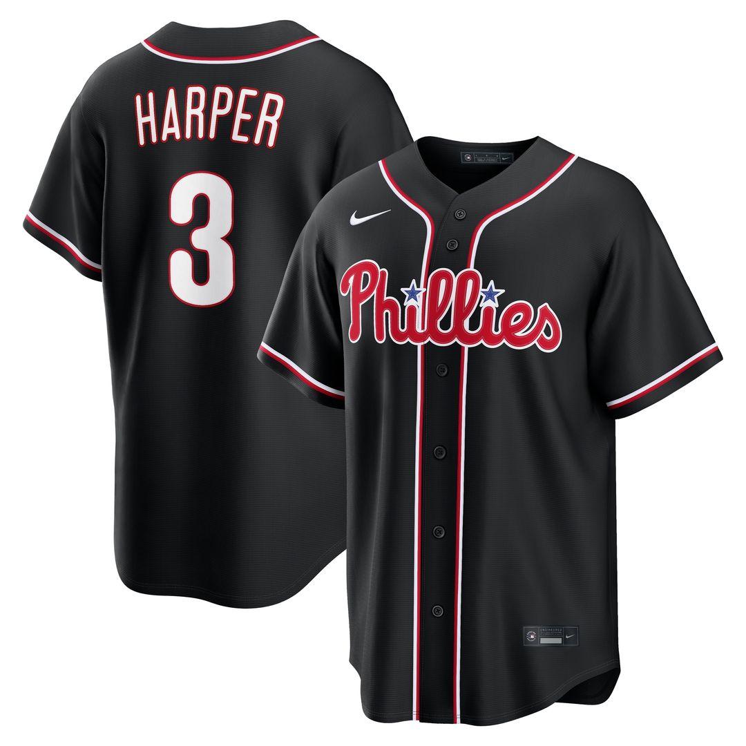Bryce Harper Philadelphia Phillies Nike Fashion Replica Black Out Jersey Official MLB Team Apparel Baseball Fan Gear