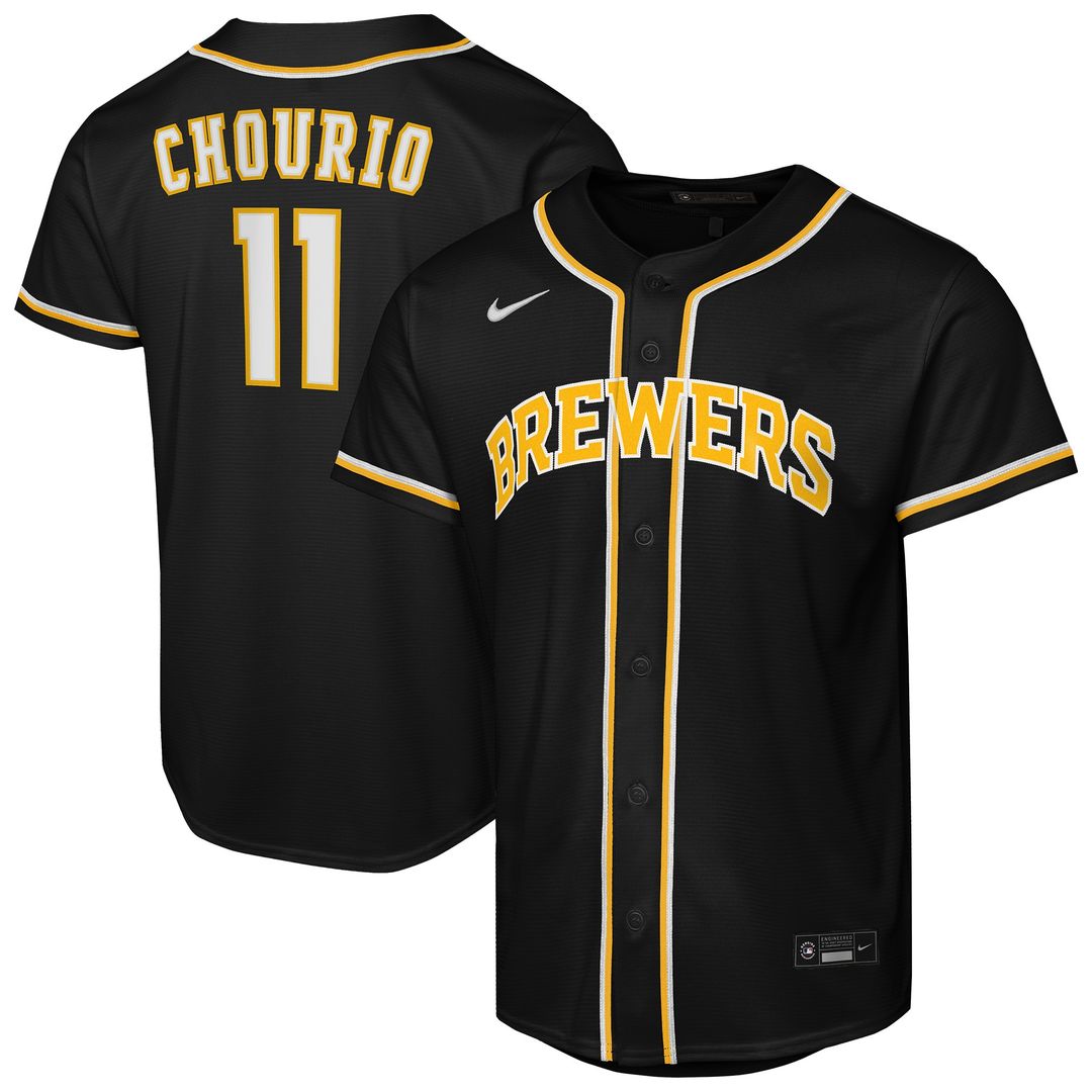 Jackson Chourio Milwaukee Brewers Nike Youth Fashion Replica Player Jersey - Black Official MLB Team Apparel Baseball Fan Gear
