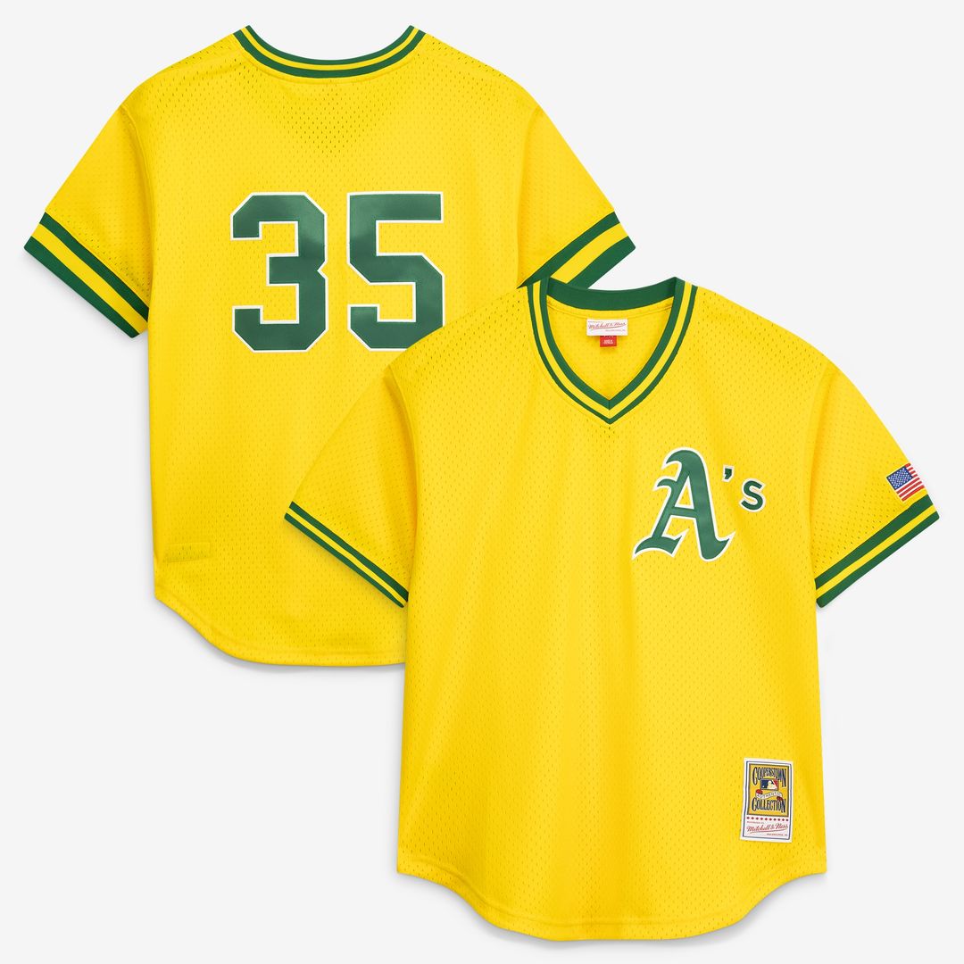Rickey Henderson Athletics Mitchell & Ness Authentic Batting Practice Jersey - Yellow Official MLB Team Apparel Baseball Fan Gear