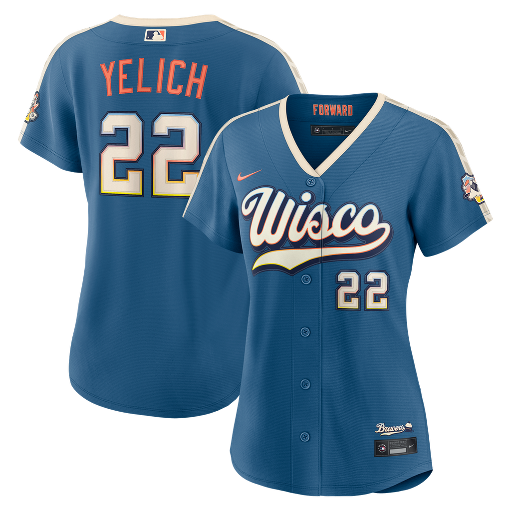 Christian Yelich Milwaukee Brewers Nike Women's 2026 City Connect Stadium Jersey - Mineral Blue Official MLB Team Apparel Baseball Fan Gear
