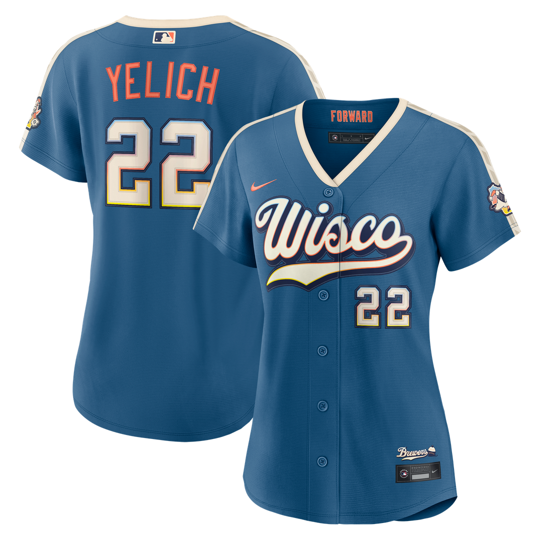 Christian Yelich Milwaukee Brewers Nike Women's 2026 City Connect Stadium Jersey - Mineral Blue Official MLB Team Apparel Baseball Fan Gear