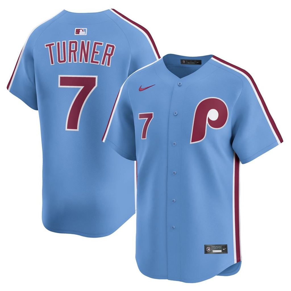 Trea Turner Philadelphia Phillies Nike Alternate Limited Player Jersey - Light Blue Official MLB Team Apparel Baseball Fan Gear