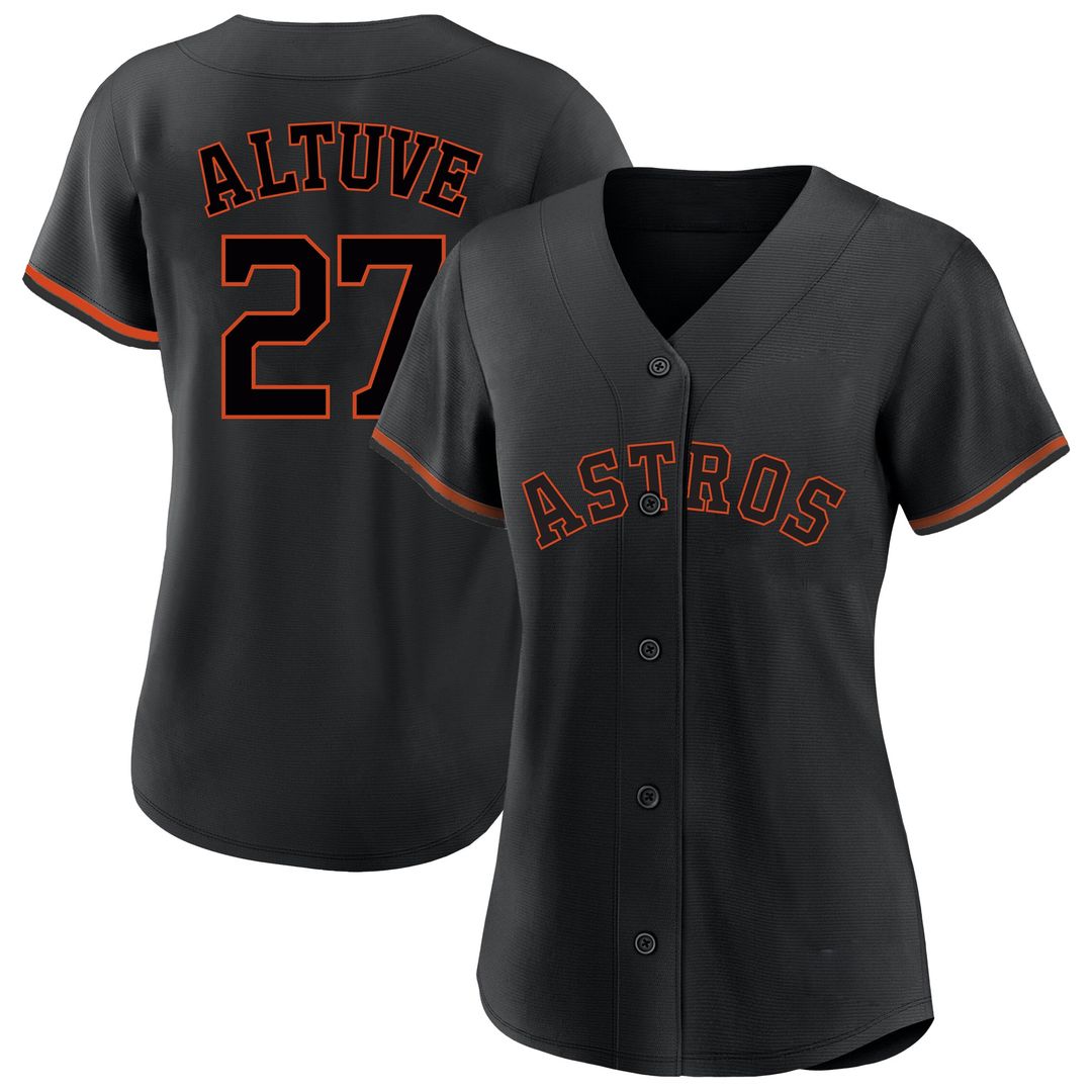 Jose Altuve Houston Astros Profile Women's Plus Size Player Name & Number Fashion Jersey - Black Official MLB Team Apparel Baseball Fan Gear