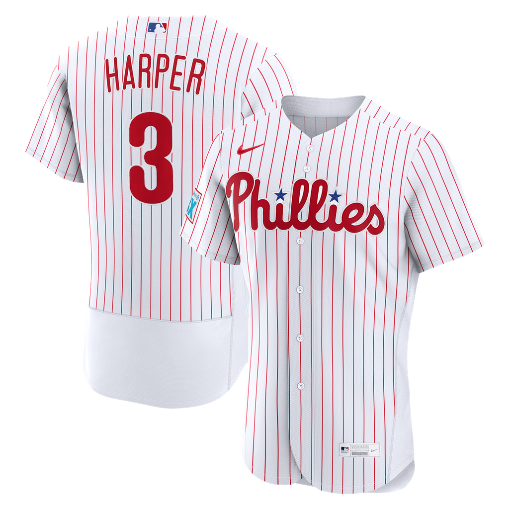 Bryce Harper Philadelphia Phillies Nike Home Authentic Sponsor Patch Jersey - White Official MLB Team Apparel Baseball Fan Gear