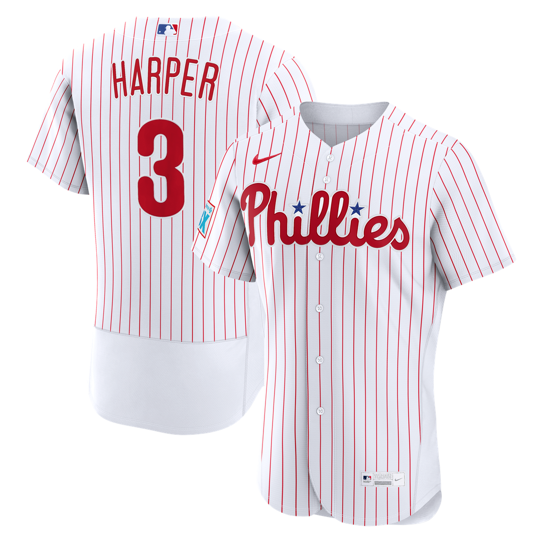 Bryce Harper Philadelphia Phillies Nike Home Authentic Sponsor Patch Jersey - White Official MLB Team Apparel Baseball Fan Gear