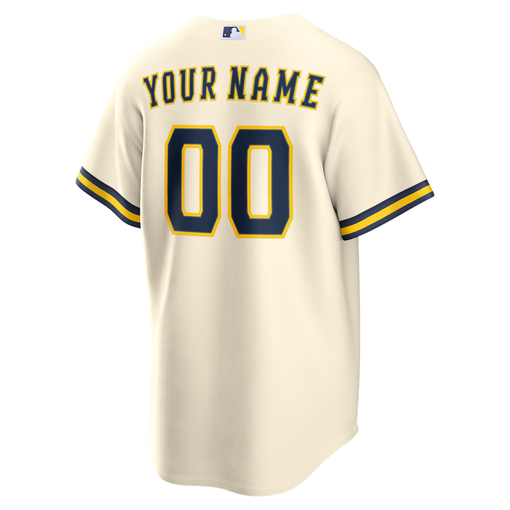 Milwaukee Brewers Nike Home Replica Custom Jersey - Cream Official MLB Team Apparel Baseball Fan Gear