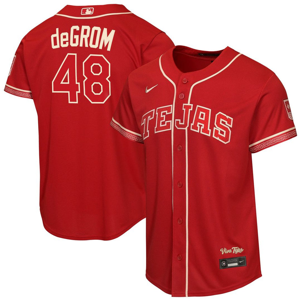 Jacob deGrom Texas Rangers Nike Youth 2026 City Connect Stadium Jersey - Red Official MLB Team Apparel Baseball Fan Gear