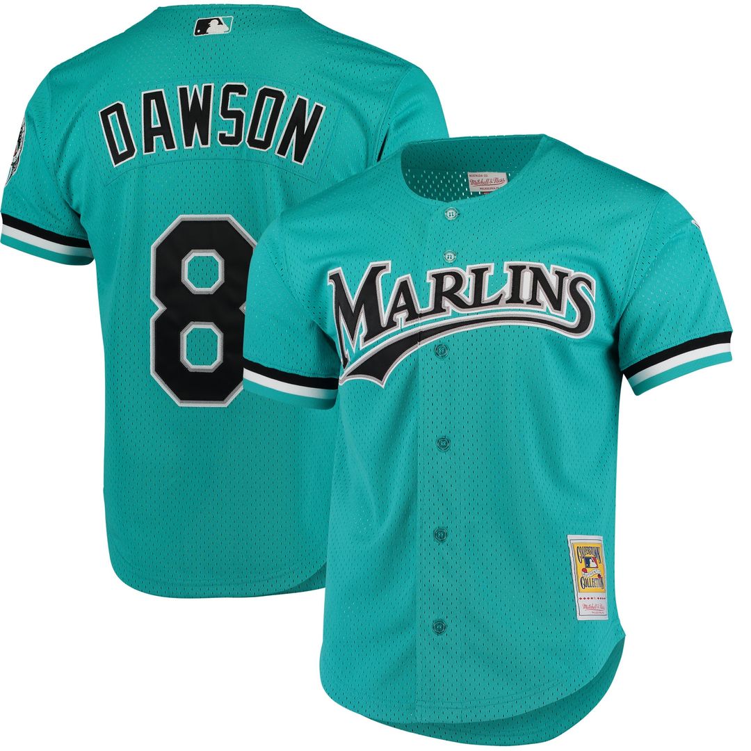 Andre Dawson Florida Marlins Mitchell & Ness Cooperstown Collection Mesh Batting Practice Button-Up Jersey - Teal Official MLB Team Apparel Baseball F