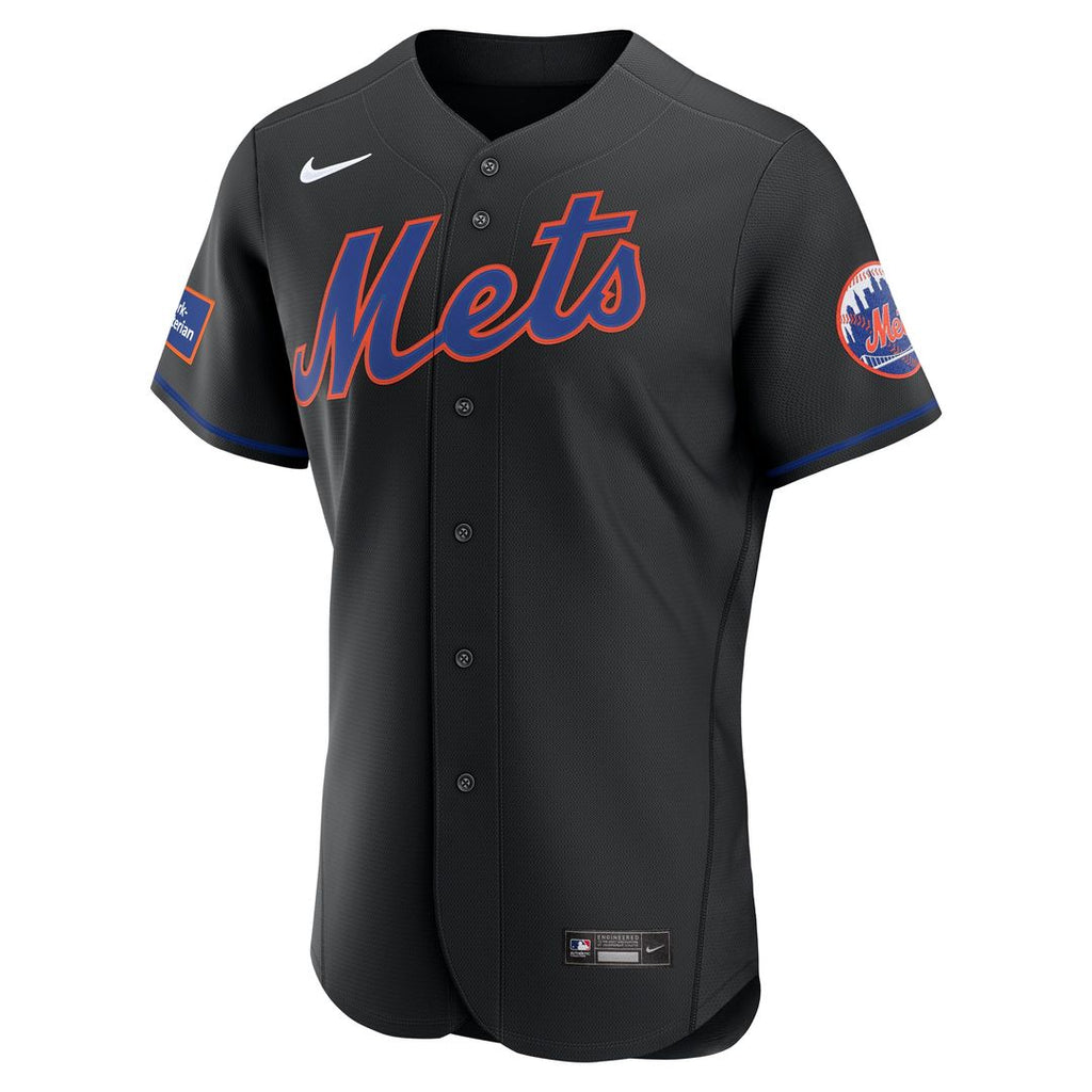 New York Mets Nike Alternate Authentic Sponsor Patch Jersey - Black Official MLB Team Apparel Baseball Fan Gear