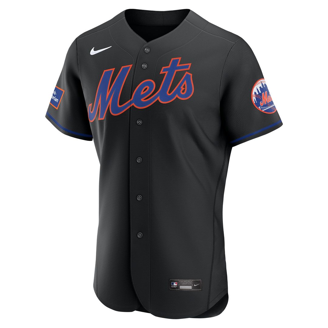 New York Mets Nike Alternate Authentic Sponsor Patch Jersey - Black Official MLB Team Apparel Baseball Fan Gear
