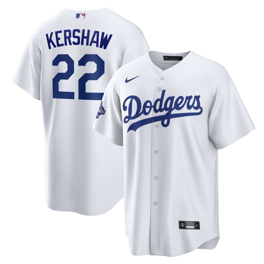 Clayton Kershaw Los Angeles Dodgers Nike Home 2025 World Series Champions Replica Jersey - White Official MLB Team Apparel Baseball Fan Gear