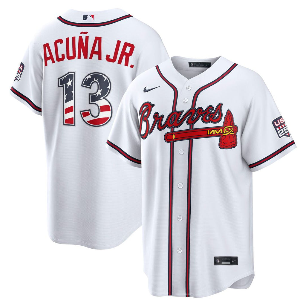 Ronald Acuña Jr. Atlanta Braves Nike USA 250 Fourth of July Home Stadium Jersey - White Official MLB Team Apparel Baseball Fan Gear