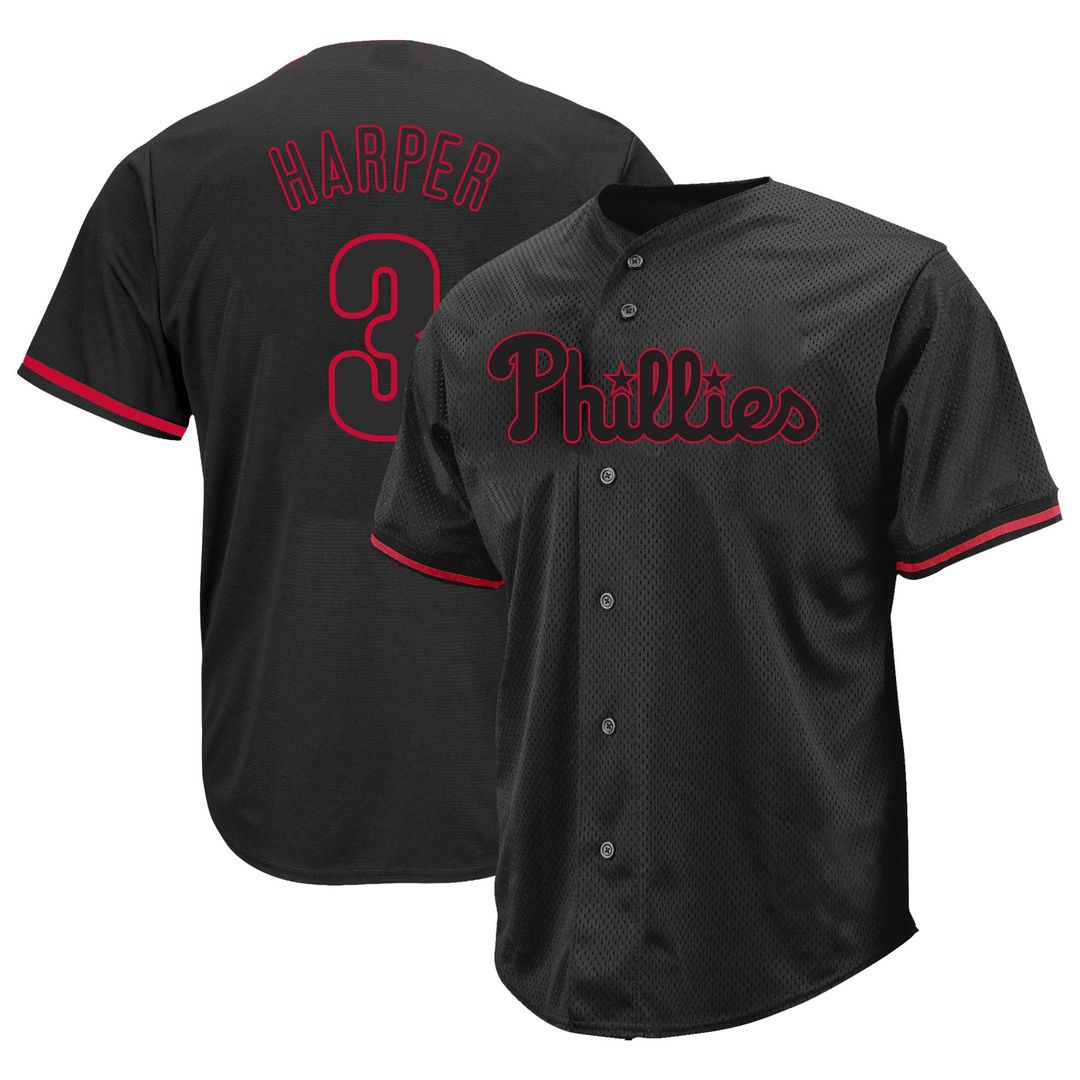 Bryce Harper Philadelphia Phillies Profile Big & Tall Pop Fashion Jersey - Black Official MLB Team Apparel Baseball Fan Gear