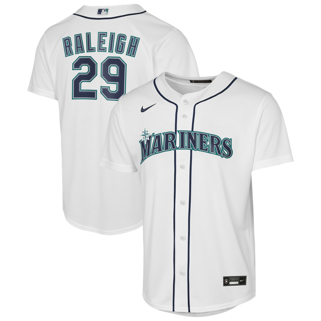 Cal Raleigh Seattle Mariners Nike Youth Home Baseline Jersey - White Official MLB Team Apparel Baseball Fan Gear