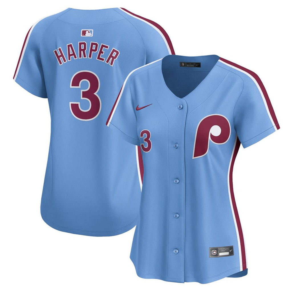 Bryce Harper Philadelphia Phillies Nike Women's Alternate Limited Player Jersey – Light Blue Official MLB Team Apparel Baseball Fan Gear
