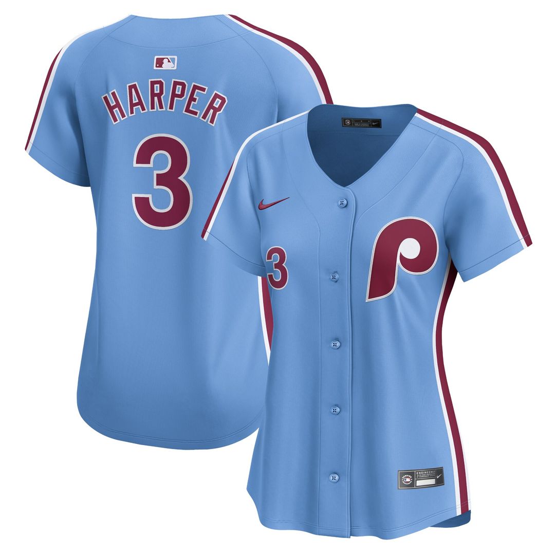 Bryce Harper Philadelphia Phillies Nike Women's Alternate Limited Player Jersey – Light Blue Official MLB Team Apparel Baseball Fan Gear