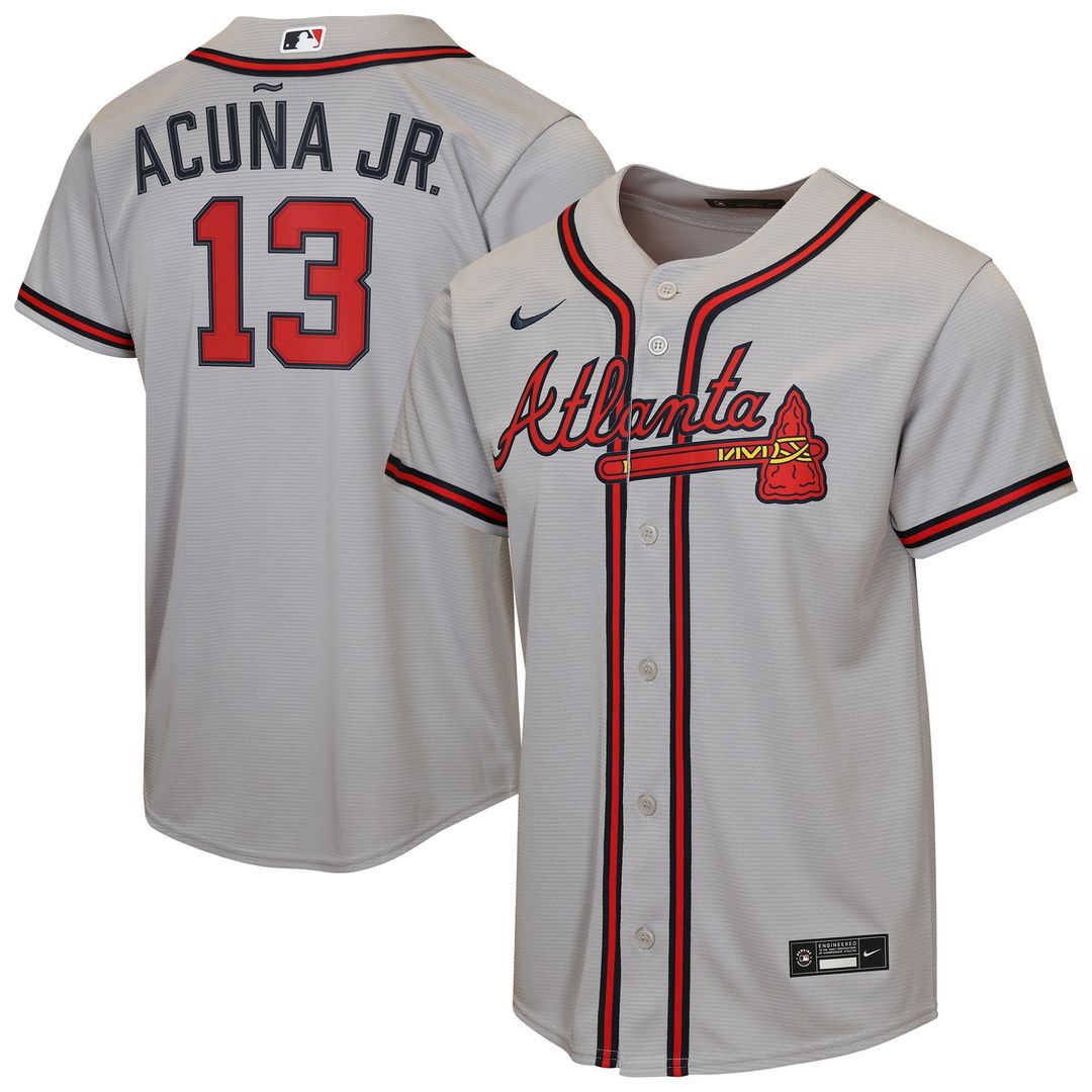 Ronald Acuña Jr. Atlanta Braves Nike Youth Road Replica Jersey - Gray Official MLB Team Apparel Baseball Fan Gear
