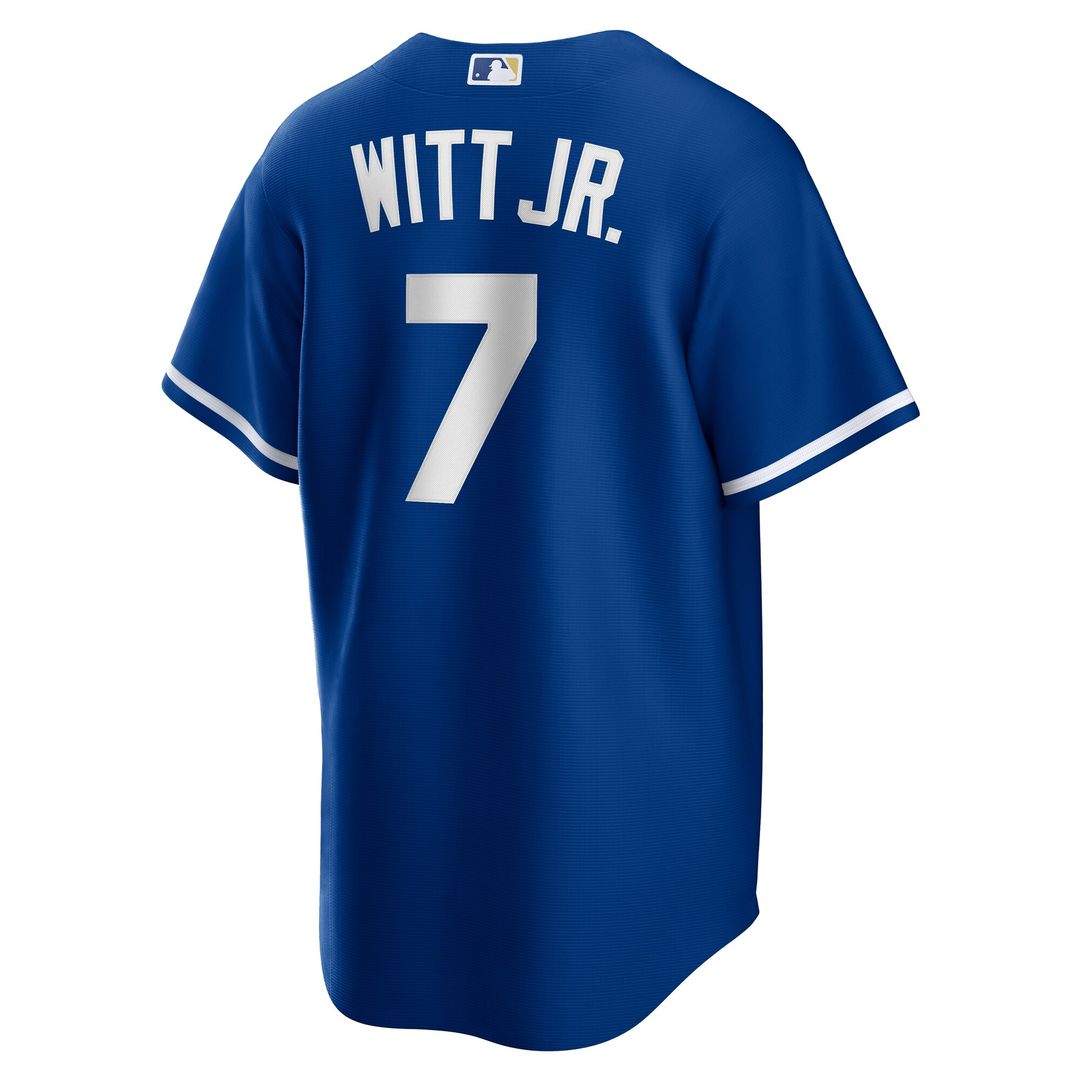 Bobby Witt Jr. Kansas City Royals Nike Alternate 2 Replica Jersey - Rush Blue Official MLB Team Apparel Baseball Fan Gear