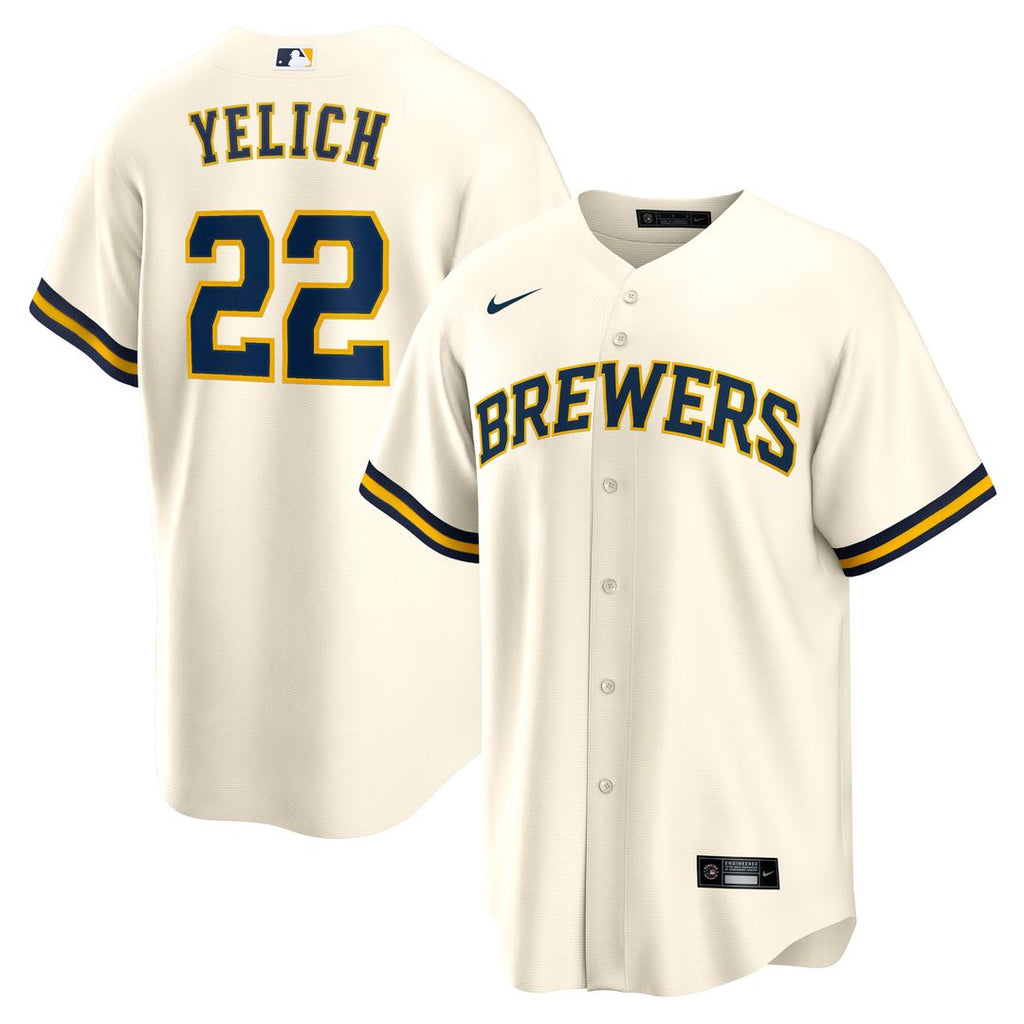 Christian Yelich Milwaukee Brewers Nike Home Replica Player Jersey - Cream Official MLB Team Apparel Baseball Fan Gear