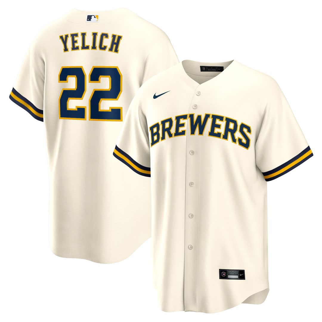 Christian Yelich Milwaukee Brewers Nike Home Replica Player Jersey - Cream Official MLB Team Apparel Baseball Fan Gear