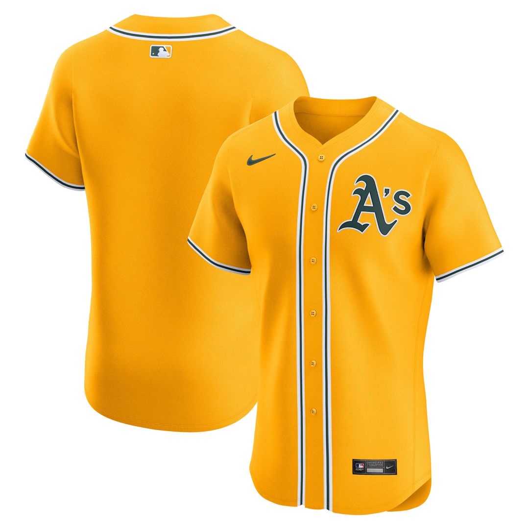 Athletics Nike Alternate 2 Elite Jersey - Gold Official MLB Team Apparel Baseball Fan Gear
