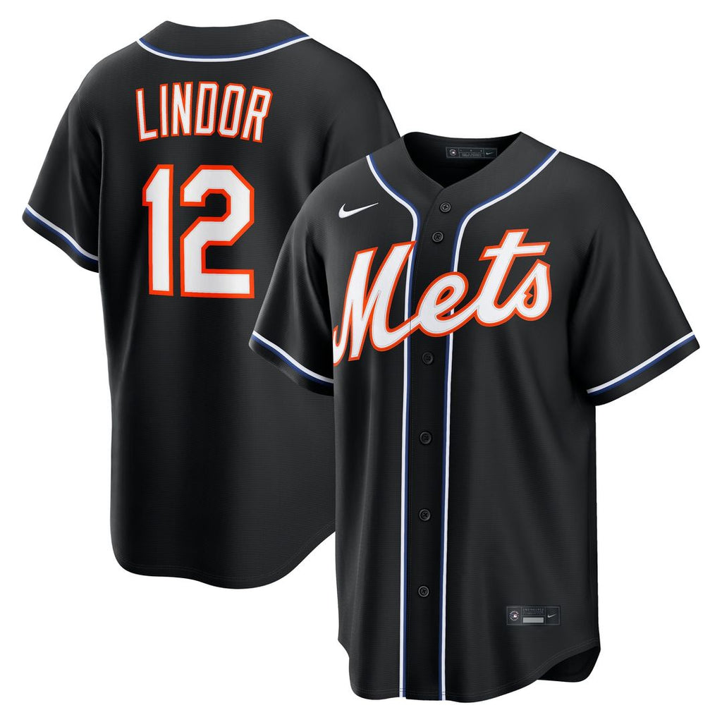 Francisco Lindor New York Mets Nike Fashion Replica Black Out Jersey Official MLB Team Apparel Baseball Fan Gear