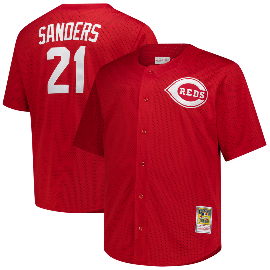 Deion Sanders Cincinnati Reds Mitchell & Ness Big & Tall Cooperstown Mesh Batting Practice Jersey - Red Official MLB Team Apparel Baseball Fan Gear