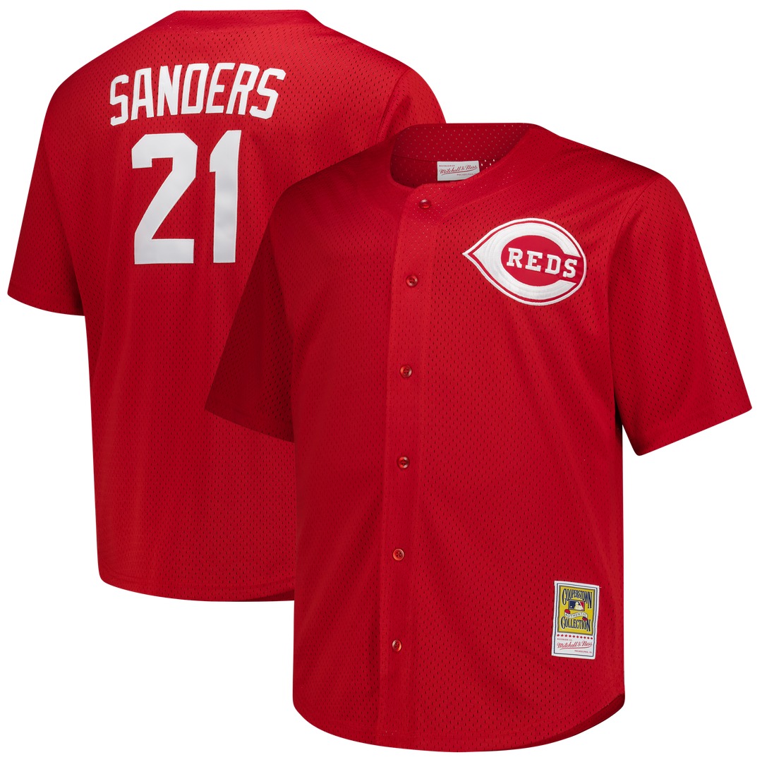Deion Sanders Cincinnati Reds Mitchell & Ness Big & Tall Cooperstown Mesh Batting Practice Jersey - Red Official MLB Team Apparel Baseball Fan Gear