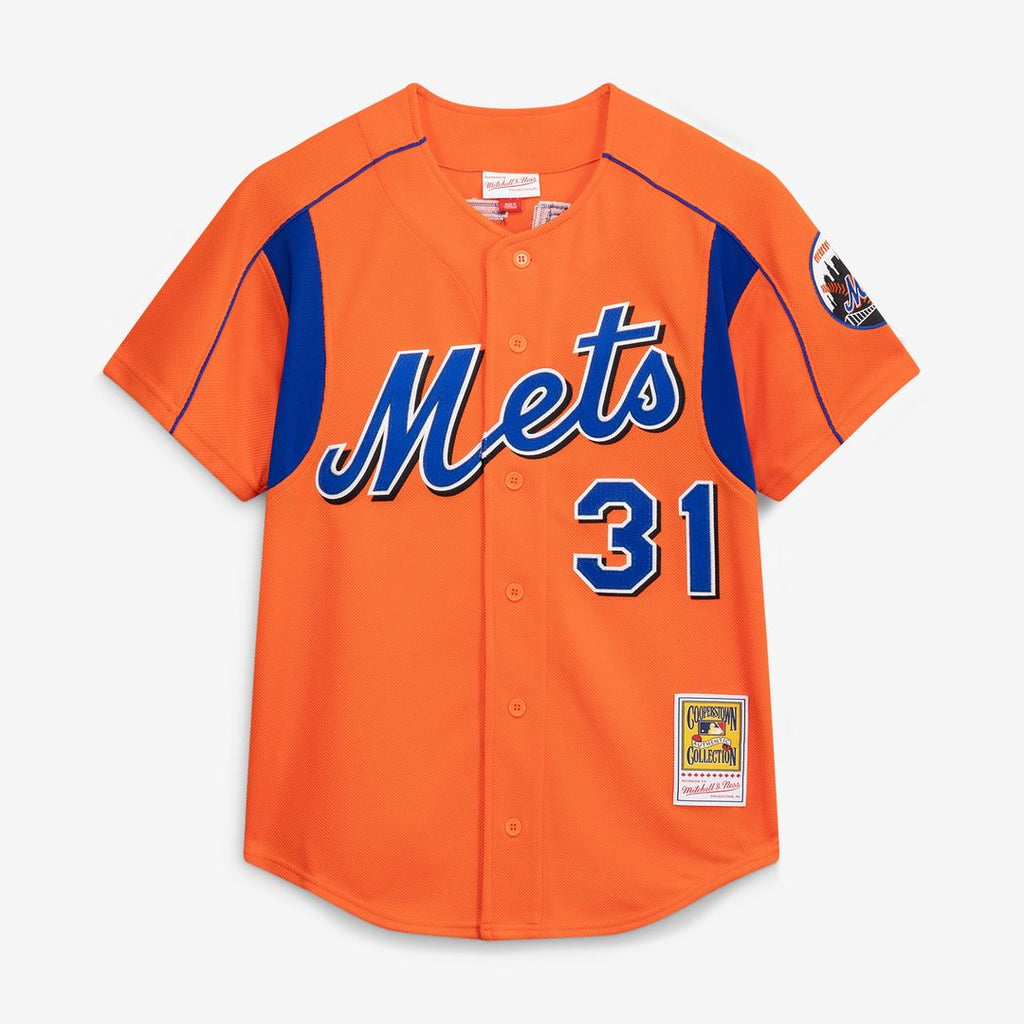 Mike Piazza New York Mets Mitchell & Ness Cooperstown Collection Mesh Batting Practice Button-Up Jersey - Orange Official MLB Team Apparel Baseball Fa