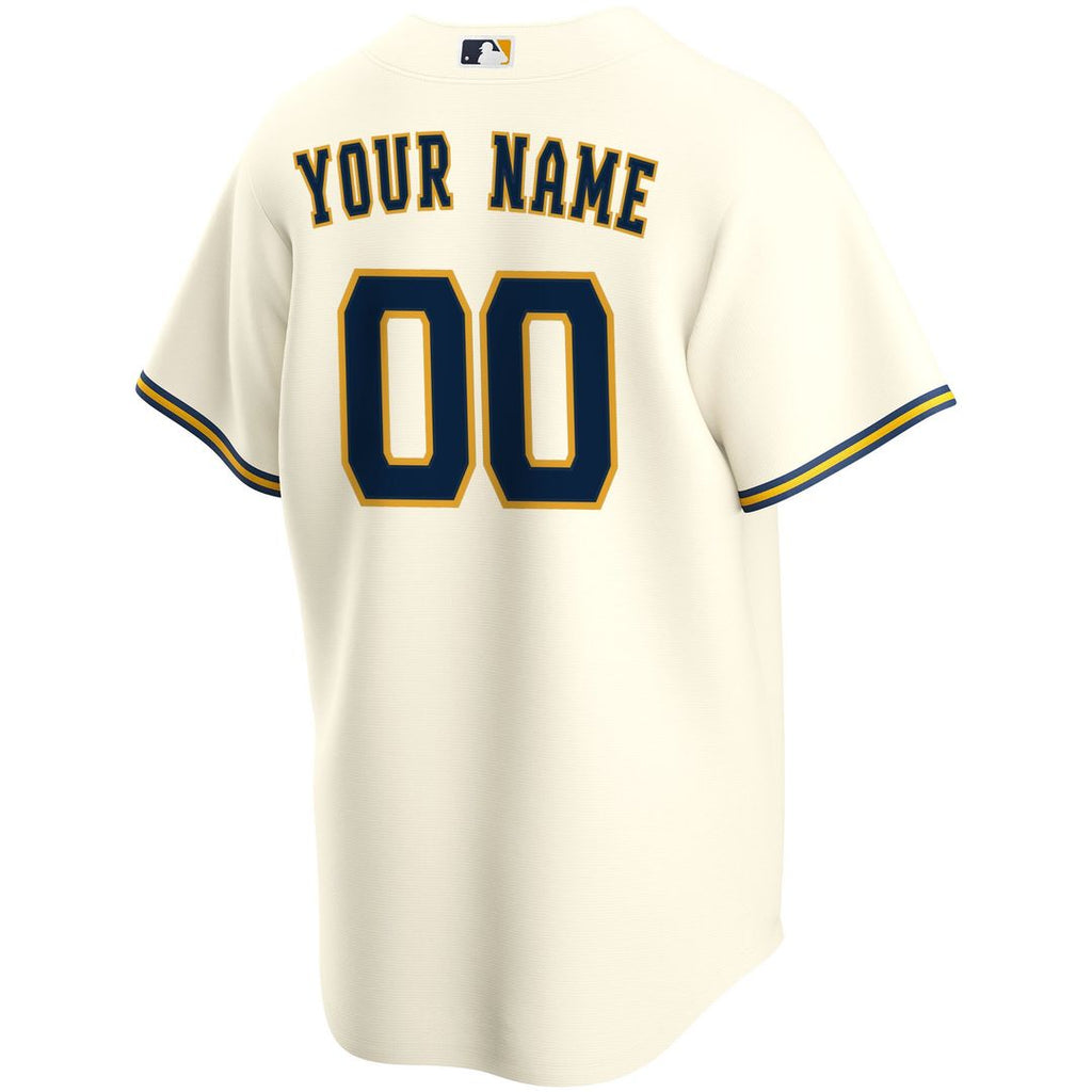 Milwaukee Brewers Nike Home Replica Custom Jersey - Cream Official MLB Team Apparel Baseball Fan Gear