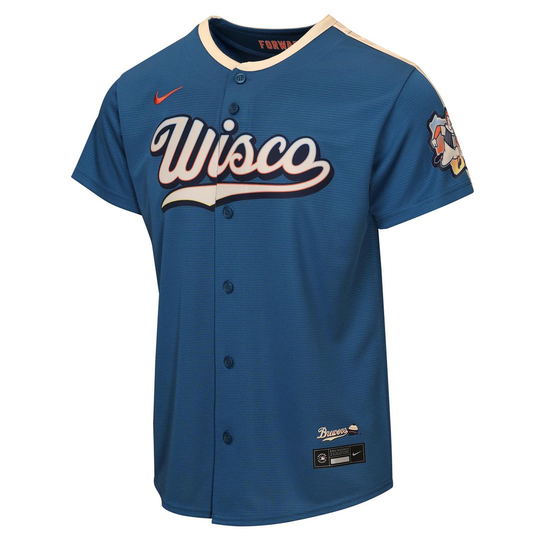 Milwaukee Brewers Nike Youth 2026 City Connect Stadium Jersey - Mineral Blue Official MLB Team Apparel Baseball Fan Gear